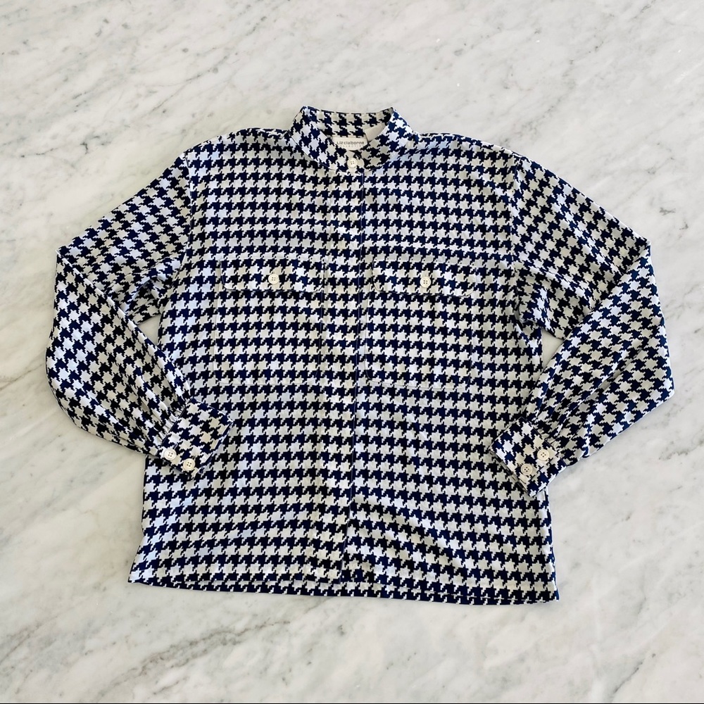 Vintage Liz Claiborne navy & white houndstooth top size 10 medium